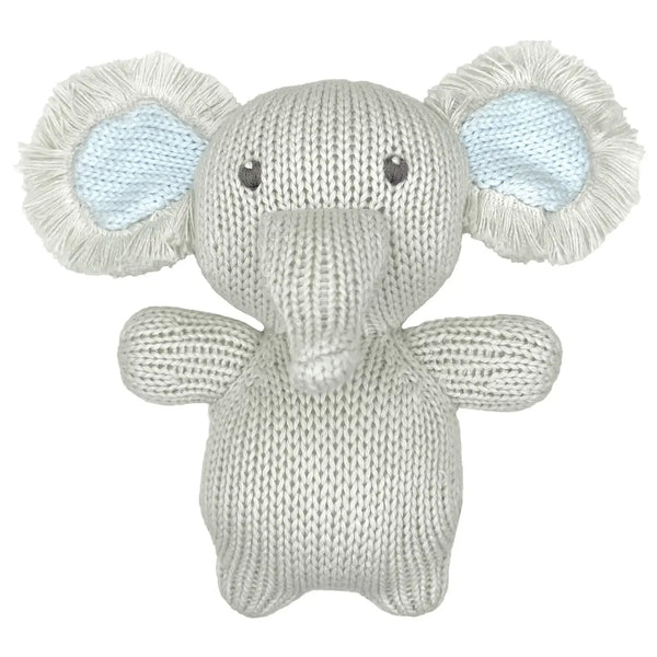 Elephant Zubaby Knit Rattle - Blue 5" Rattle