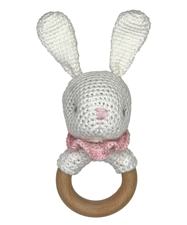 Bunny Bamboo Crochet Rattle - Pink: 5"