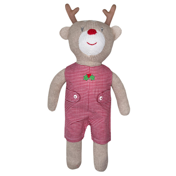 Knit Reindeer Doll with Red Check Romper