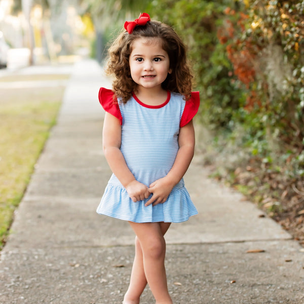 Blue Stripe & Red Skirted Bubble