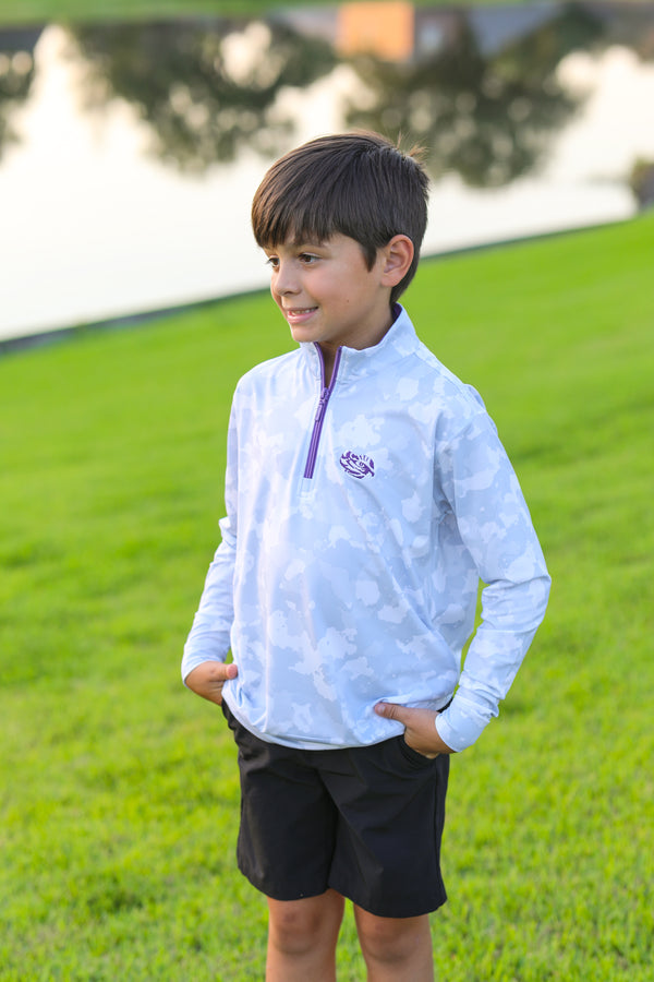 Grey & Purple Bamboo Charcoal Camo 1/4 Zip Pullover