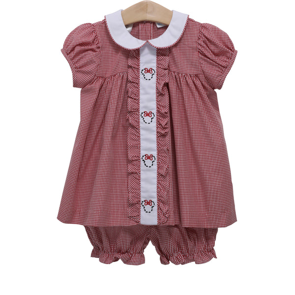 Red Gingham Mouse Embroidered Bloomer Set