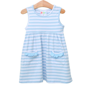 Sleeveless Pocket Dress- Light Blue Stripe