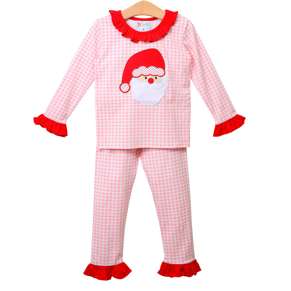 Santa Face Pink Gingham Ruffle Set- Light Skin