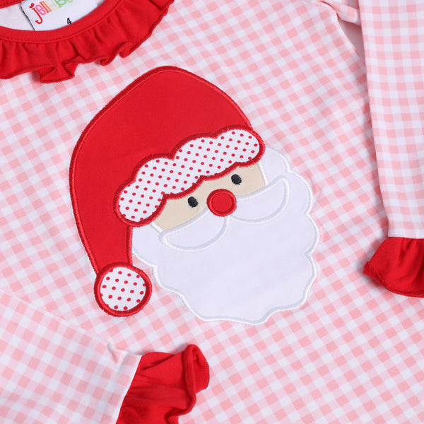 Santa Face Pink Gingham Ruffle Set- Light Skin