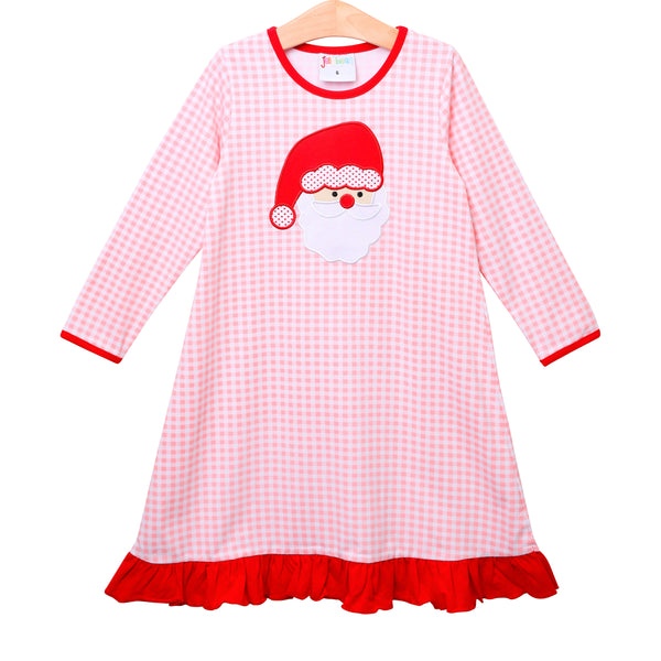 Santa Face Pink Gingham Dress- Light Skin