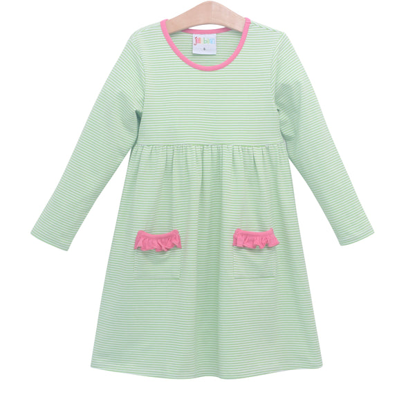 Pocket Dress- Lime Stripe & Hot Pink Trim