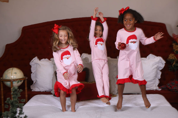 Santa Face Pink Gingham Ruffle Set- Light Skin