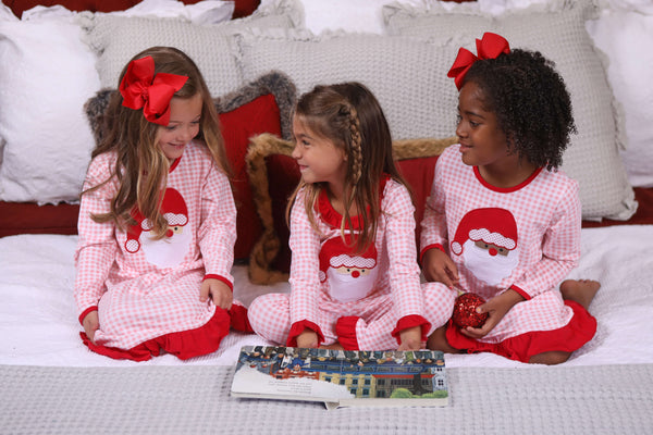 Santa Face Pink Gingham Ruffle Set- Light Skin