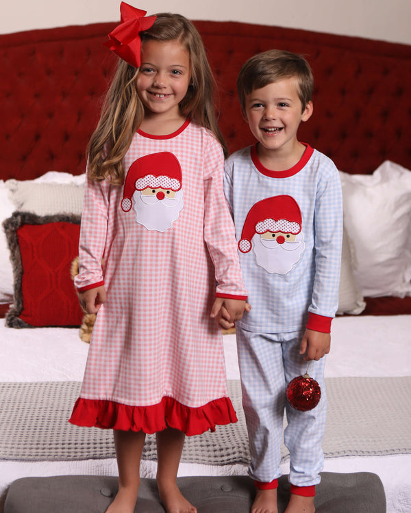 Santa Face Pink Gingham Dress- Light Skin
