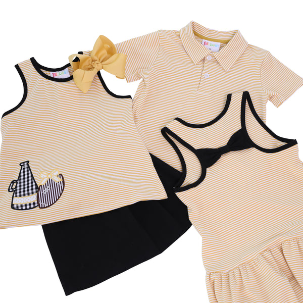 Bow Back Cheer Dress- Gold & Black