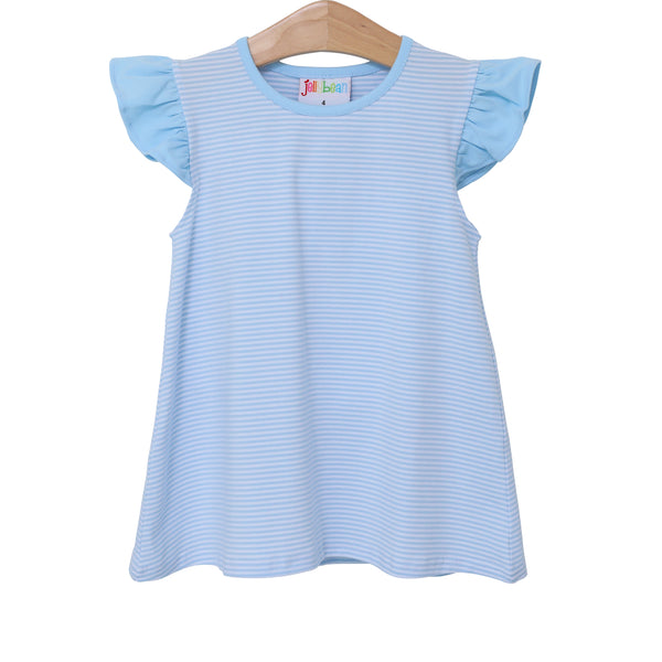 Olivia Flutter Top- Light Blue Stripe