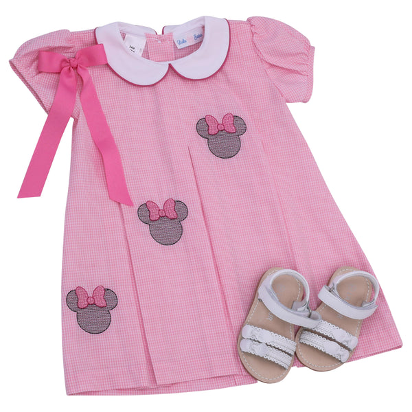 Pink Gingham Mouse Embroidered Dress