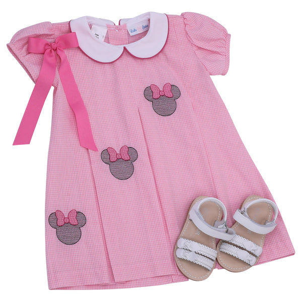 Pink Gingham Minnie Embroidered Dress