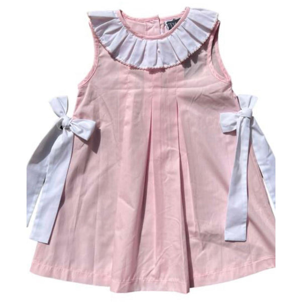 Pleated Collar Bow Dress- Pink