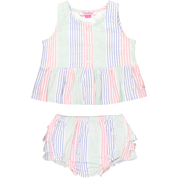 Button Up Swing Top And Bloomer Set- Multi-Color Seersucker