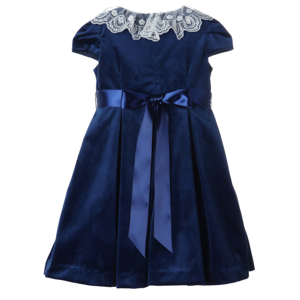 Navy Deluxe Velvet Dress With Lace