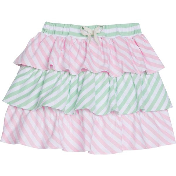 Tiered Mini Skort- Pink & Green Stripe