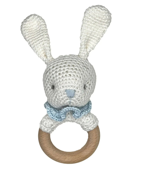 Bunny Bamboo Crochet Rattle - Blue: 5"