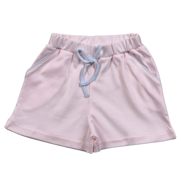 Light Pink Pima Shorts (Light Blue Piping)
