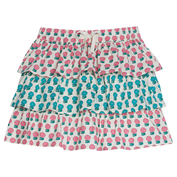 Tiered Mini Skort- Pink & Turquoise Marigold